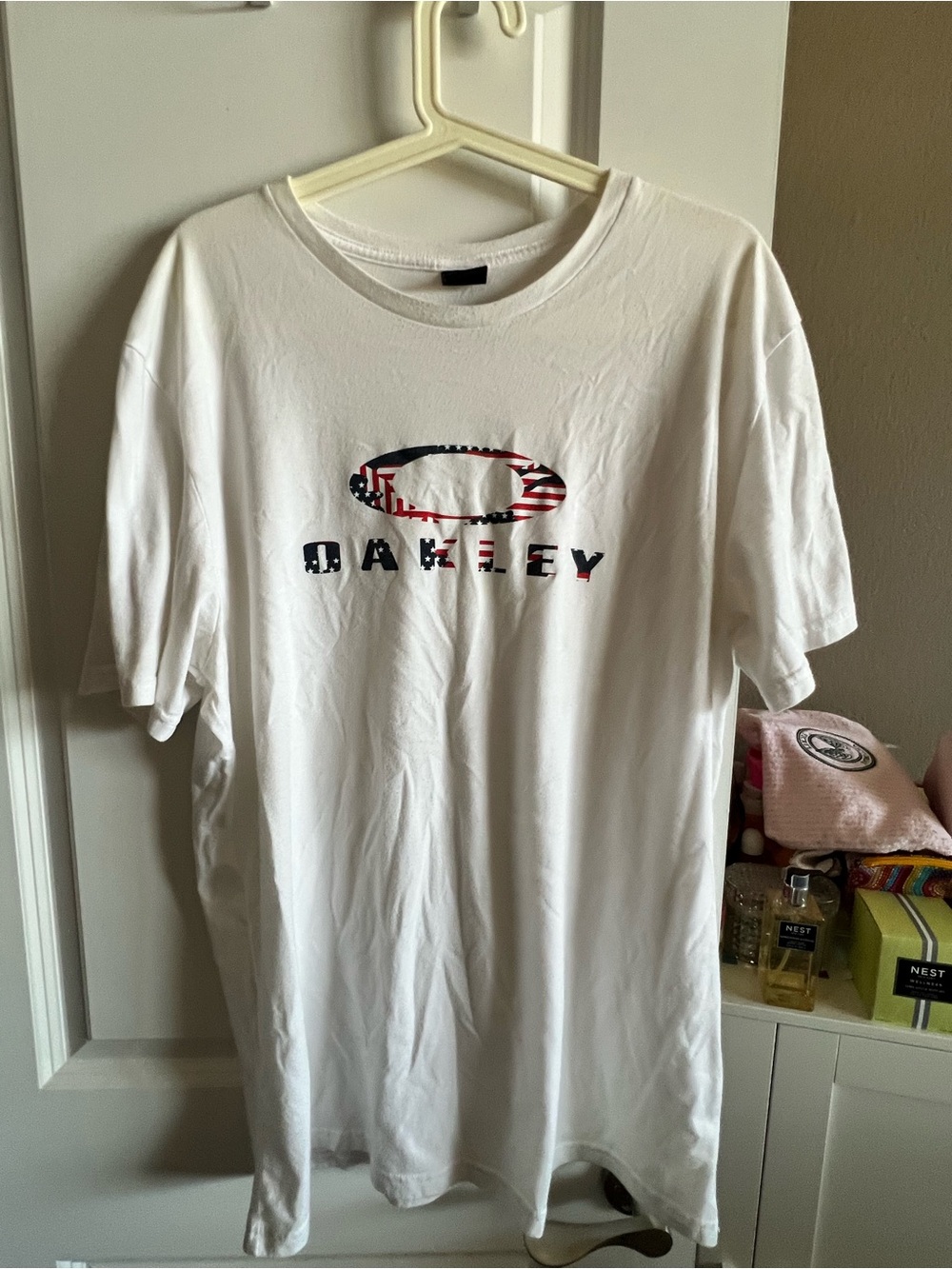 Oakley White Short-Sleeve Tee with Patterned Logo